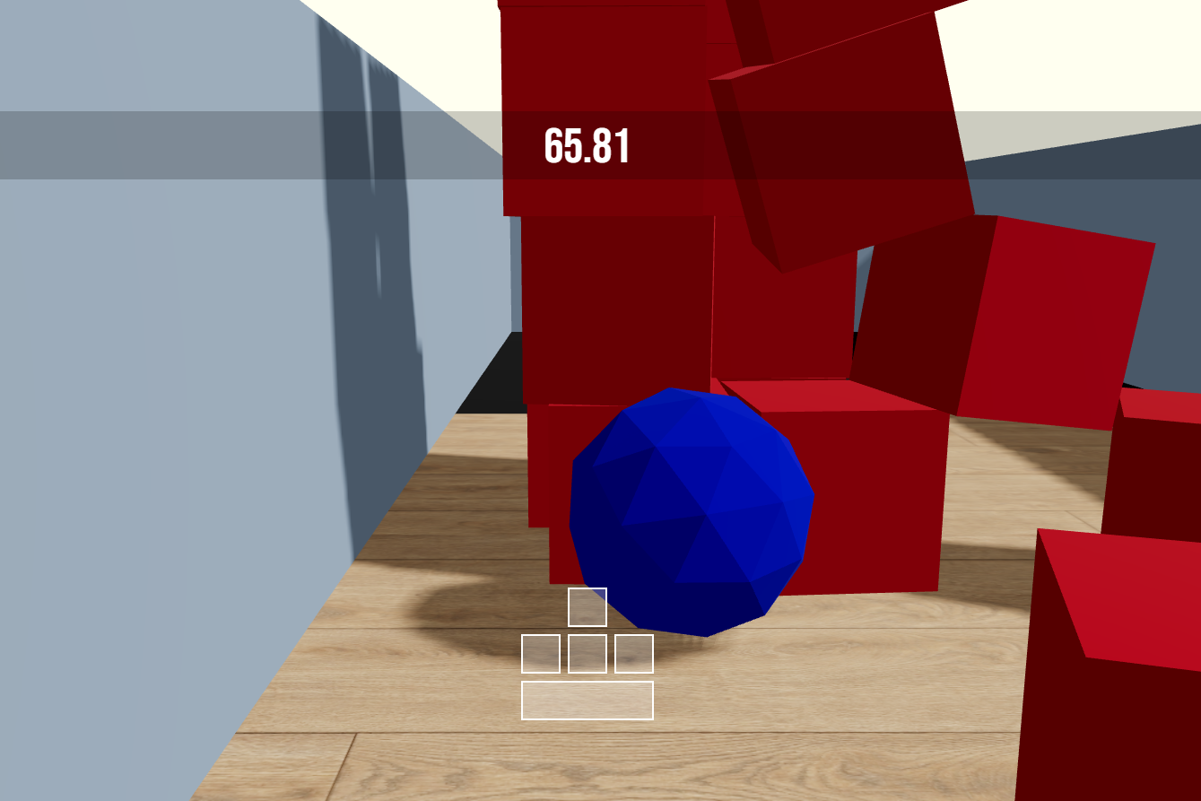 Player sphere smashing through red cubes with Rapier.js physics