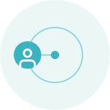 White user profile icon on a teal circular background.