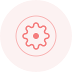 Simple pink circular icon with a gear symbol in the center.