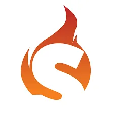 Stylized letter S shaped like an orange and red flame.