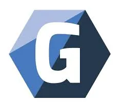 White letter G on a blue hexagonal background.