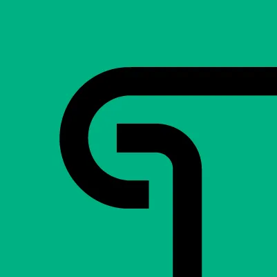 Black angular shape resembling a stylized pipe or corner on a green background.