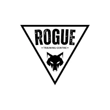 Black and white Rogue Training Centre logo with a stylized wolf head inside an inverted triangle.