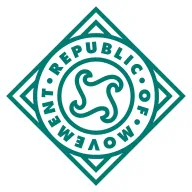Logo of The Movement Republic featuring a stylized swirl emblem inside concentric circles and diamond shapes.