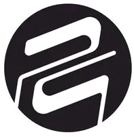 Abstract white geometric design inside a black circle.