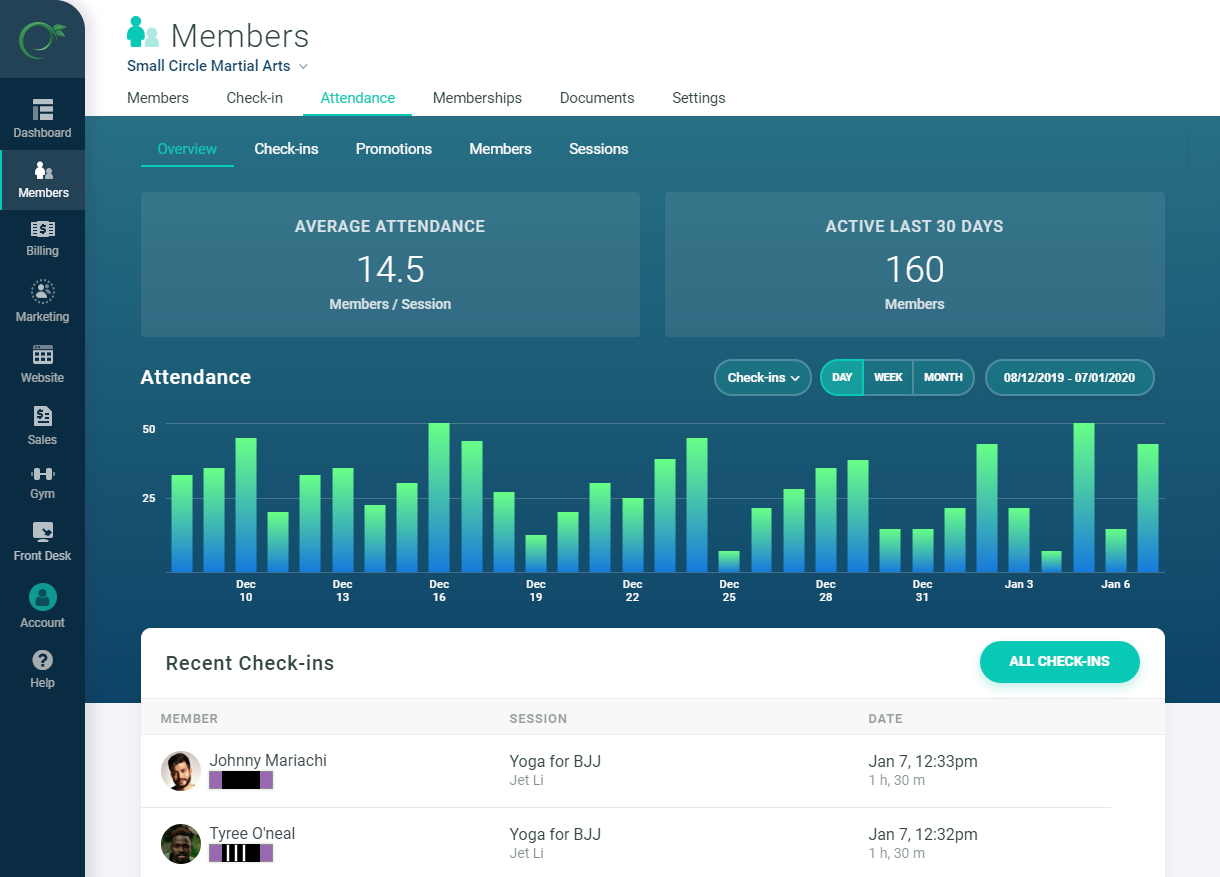 Tracking attendance in Gymdesk