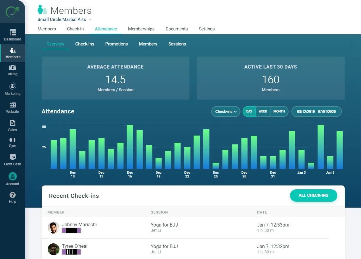 Tracking attendance in Gymdesk