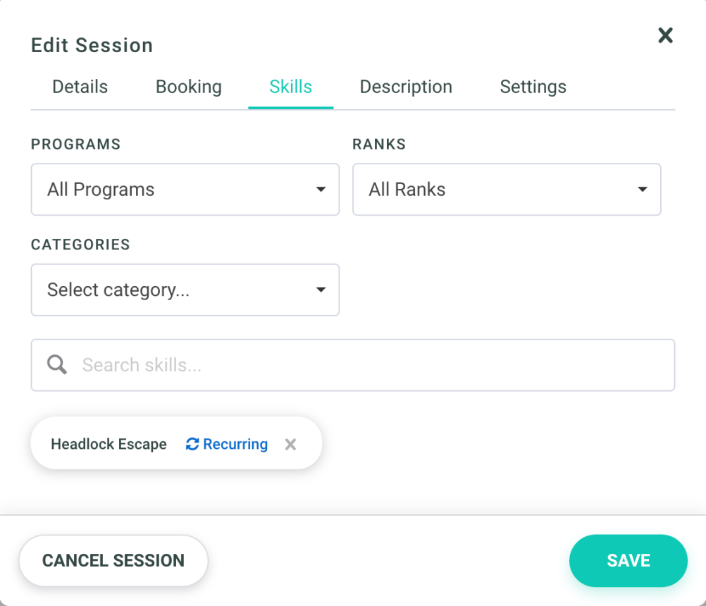 Recurring skills in Gymdesk schedule