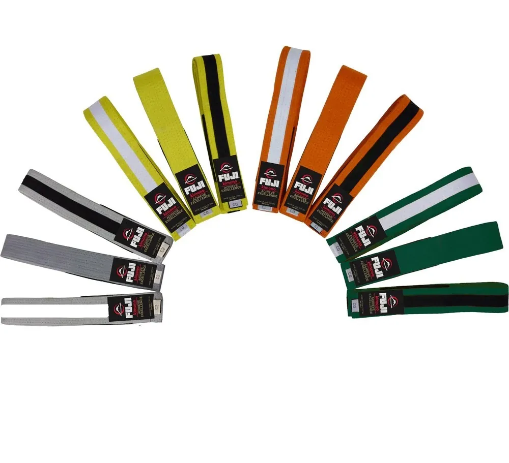 kids yellow orange green belts with stripes