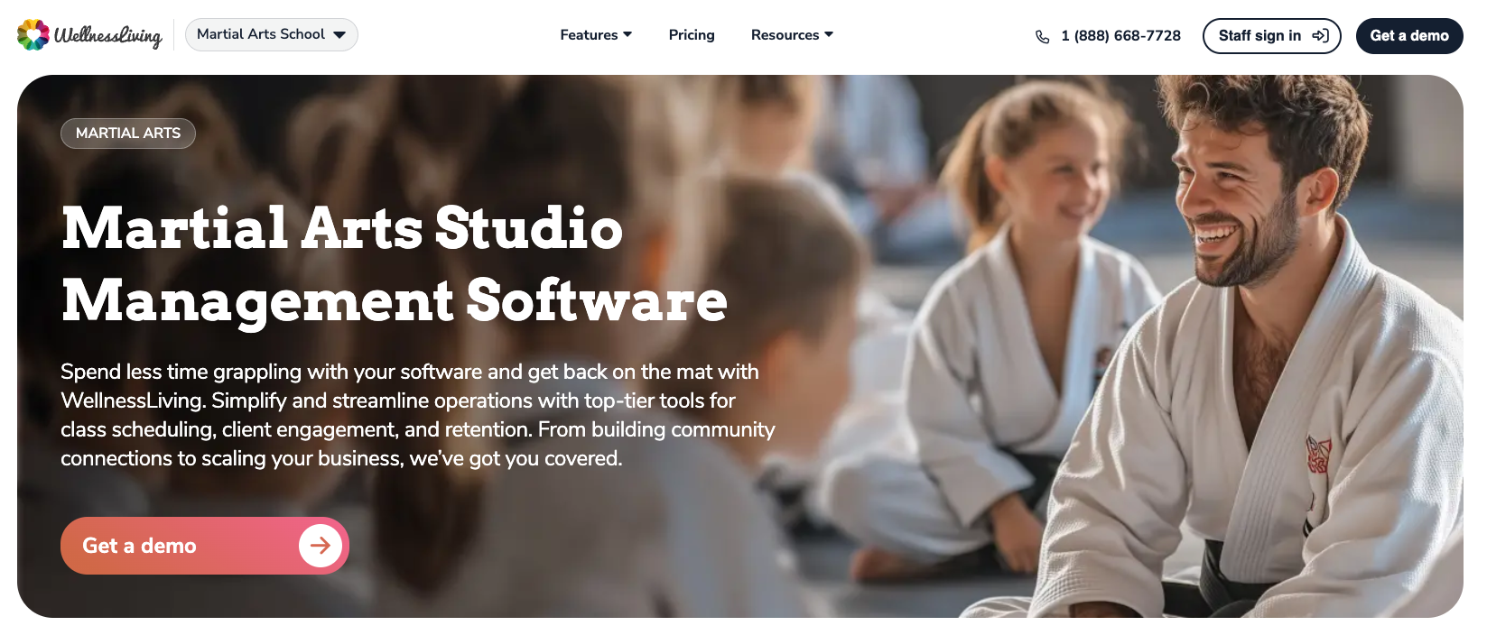 welnessliving martial arts software homepage