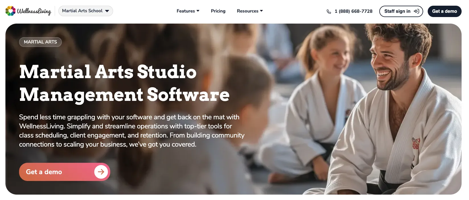 welnessliving martial arts software homepage