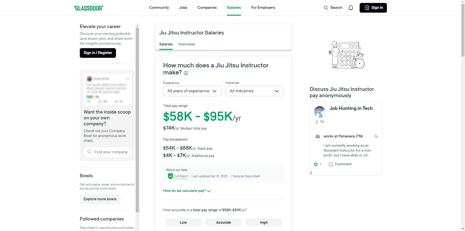glassdoor jiu jitsu instructor salary
