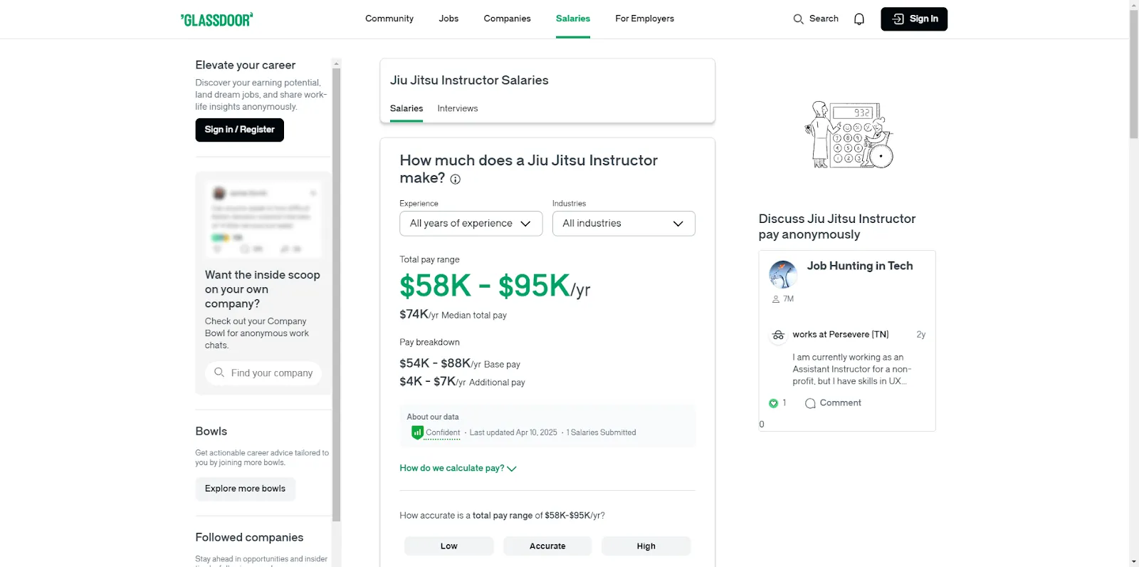 glassdoor jiu jitsu instructor salary