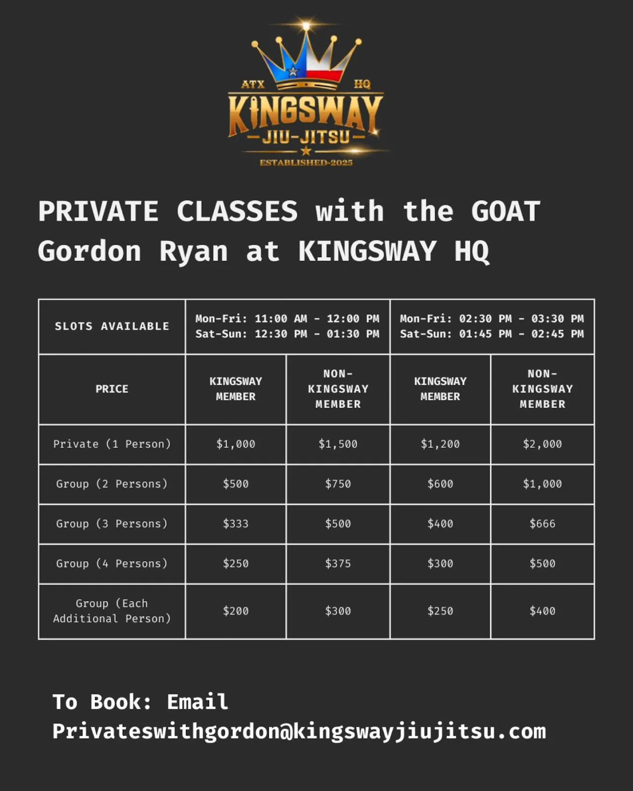 gordon ryan private class rates