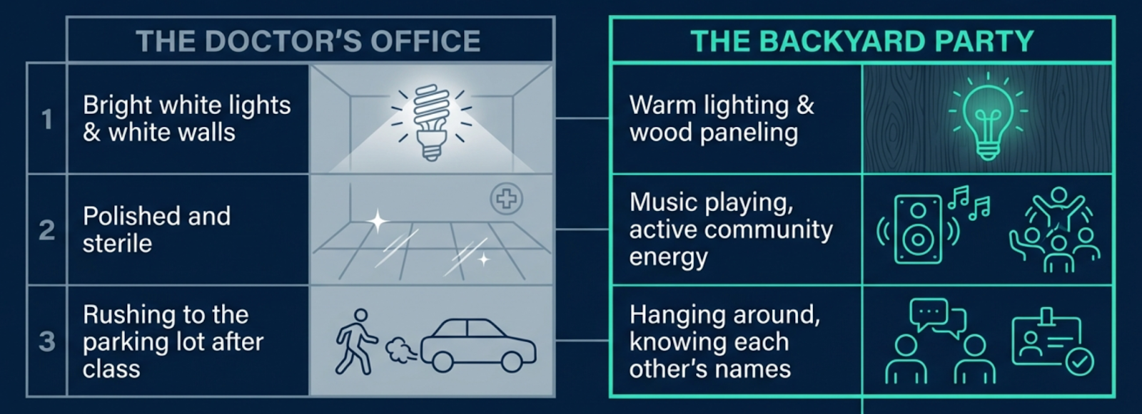 doctors office vs backyard party vibe