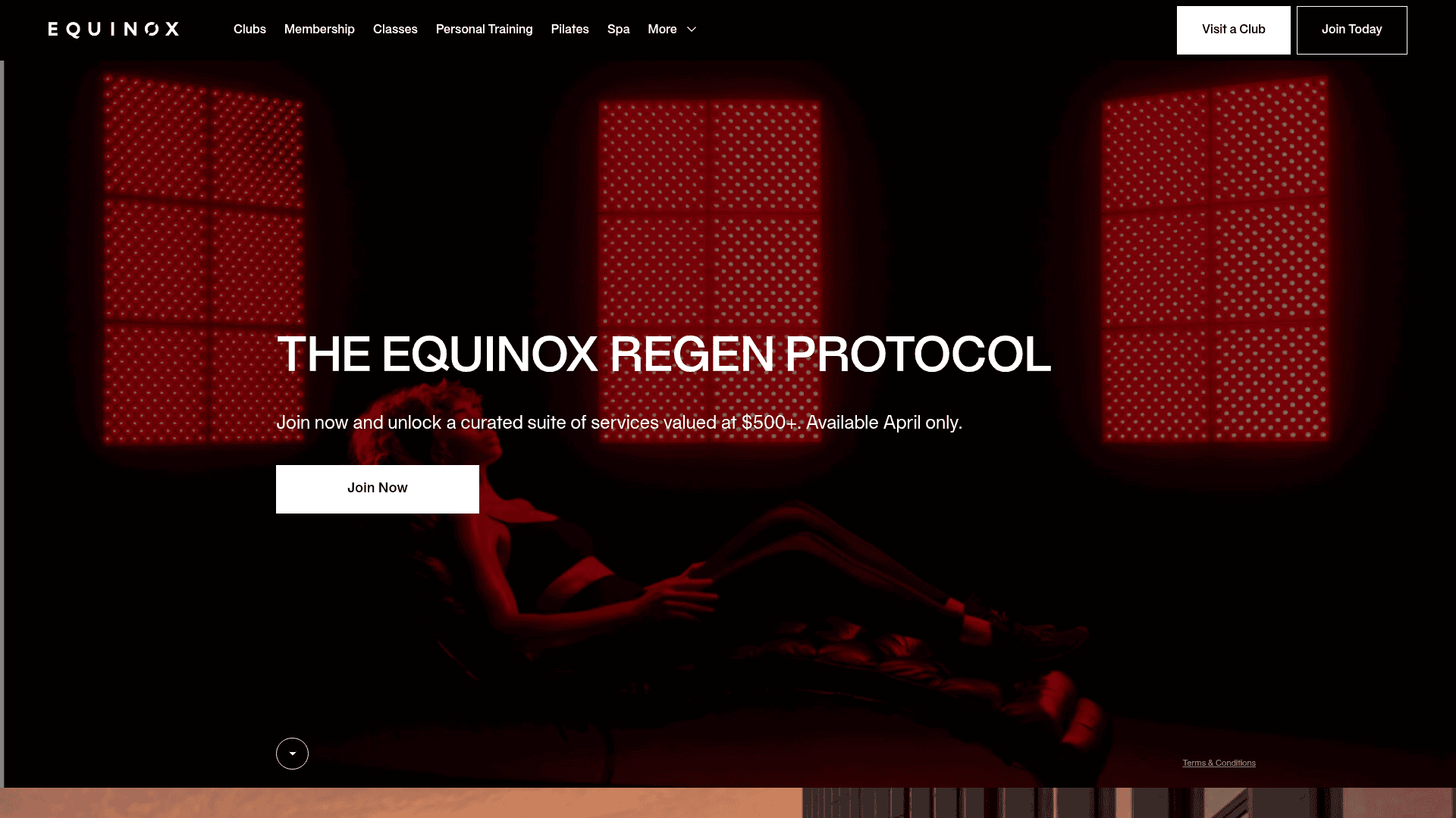 Equinox homepage promoting the Equinox Regen Protocol, a join offer bundling services valued at 500 dollars plus