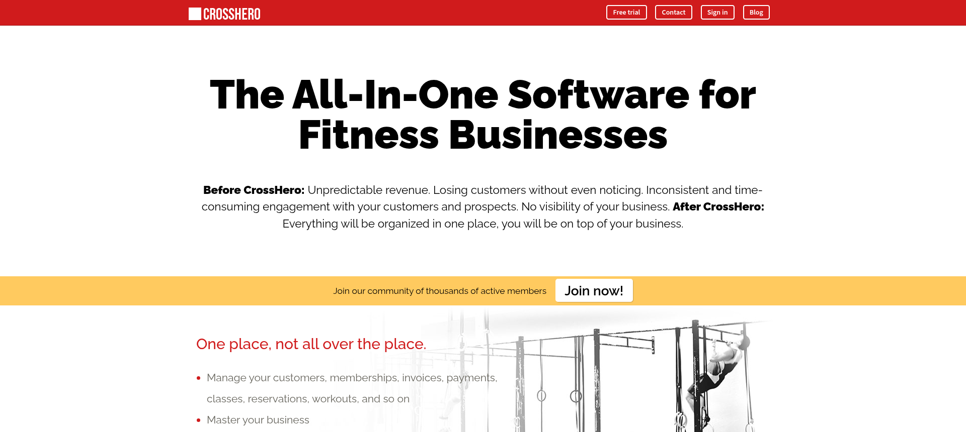 CrossHero all-in-one fitness business software homepage for functional fitness gyms