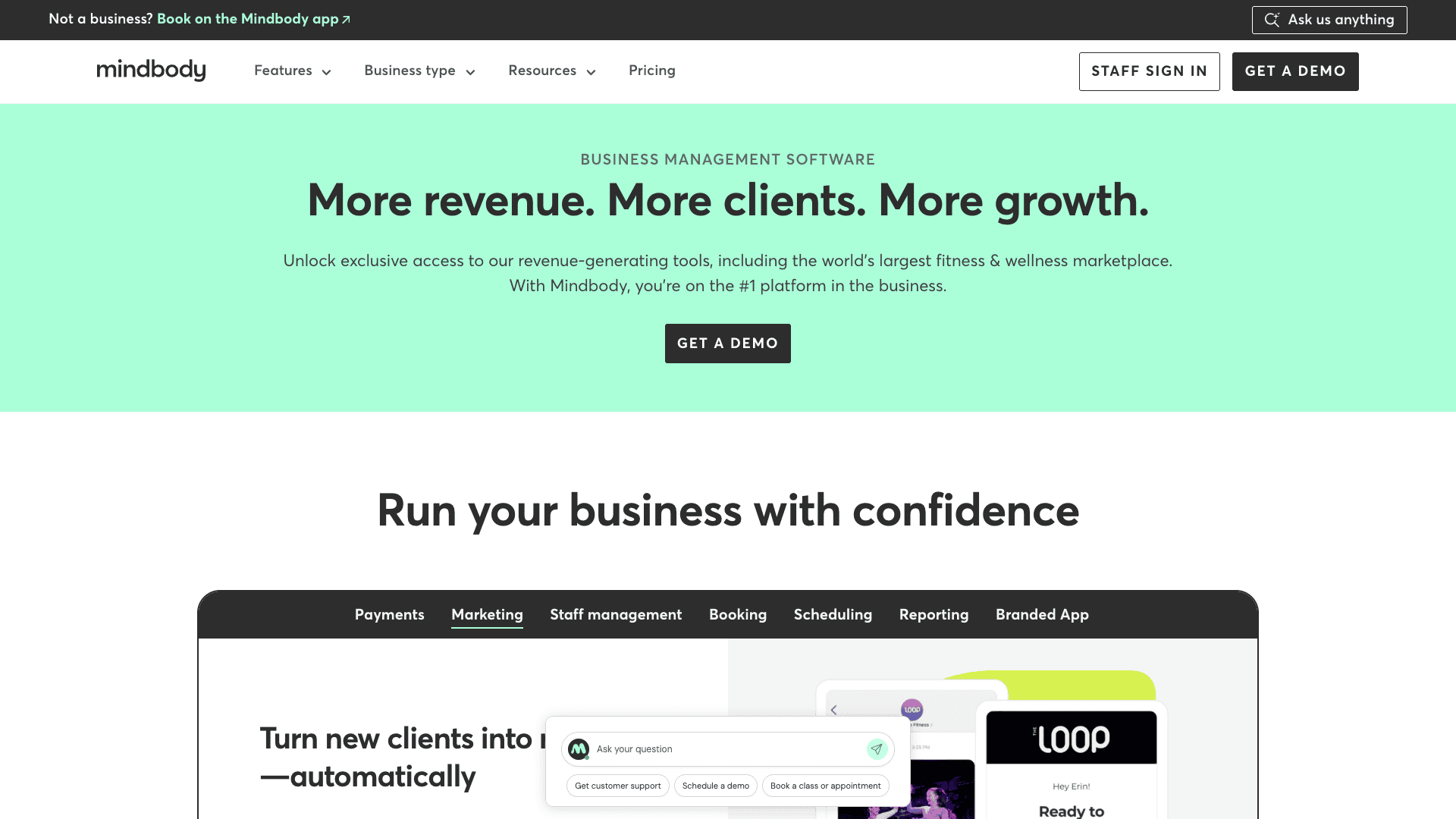 Mindbody homepage