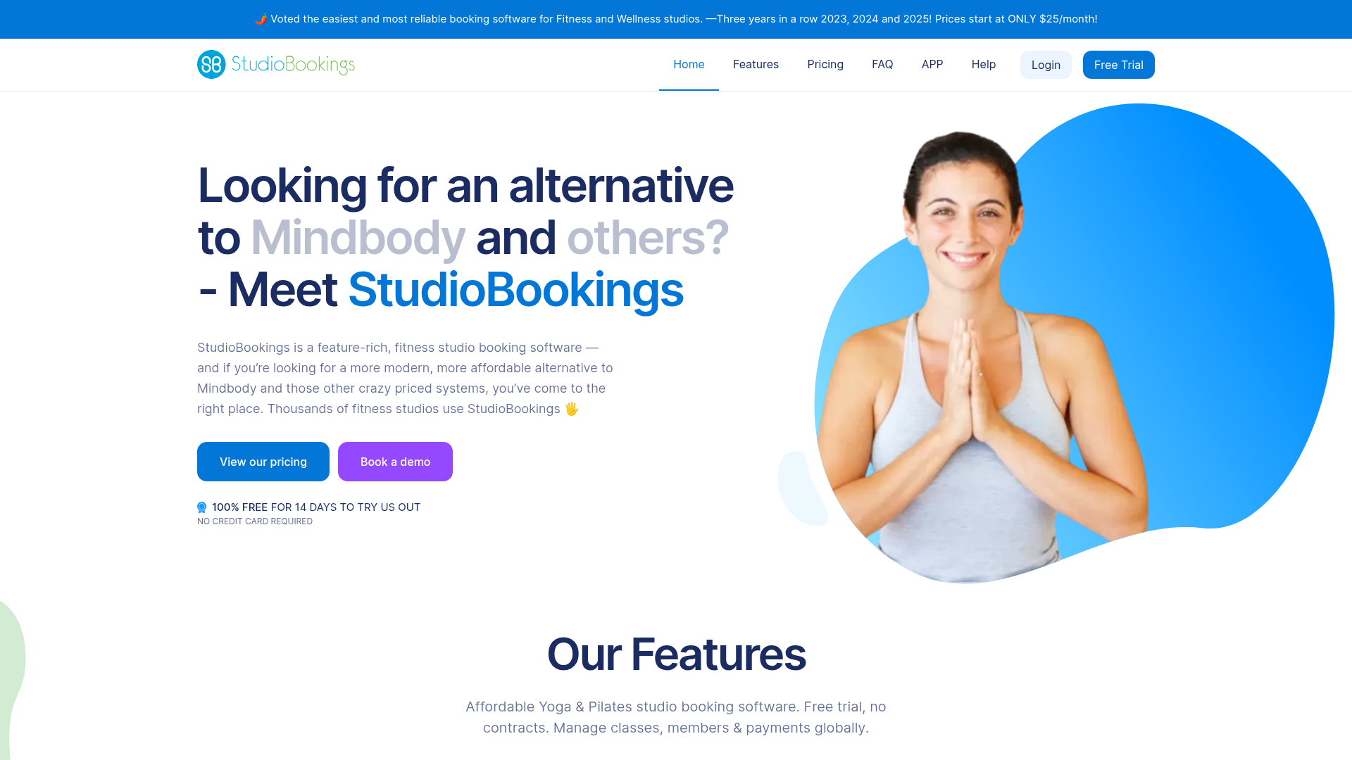 StudioBookings homepage