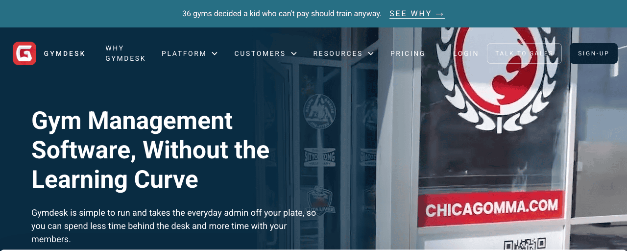 Gymdesk homepage, gym and studio management software