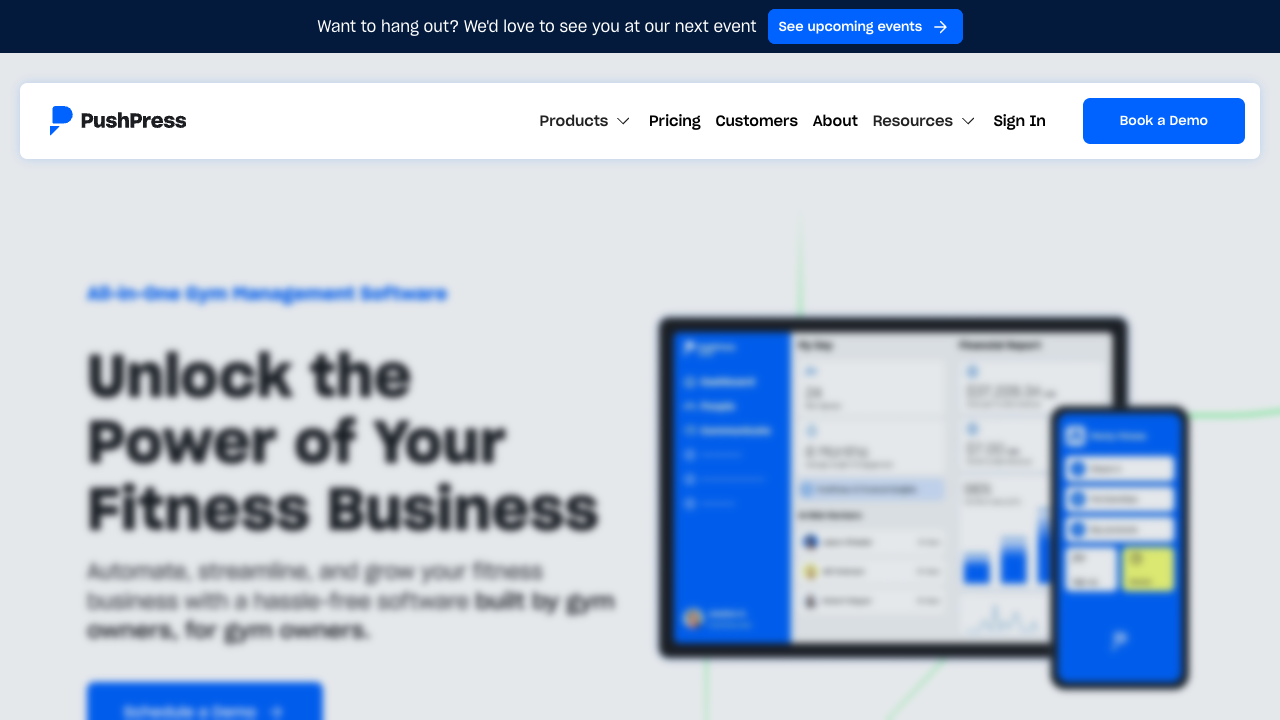 PushPress gym management software homepage