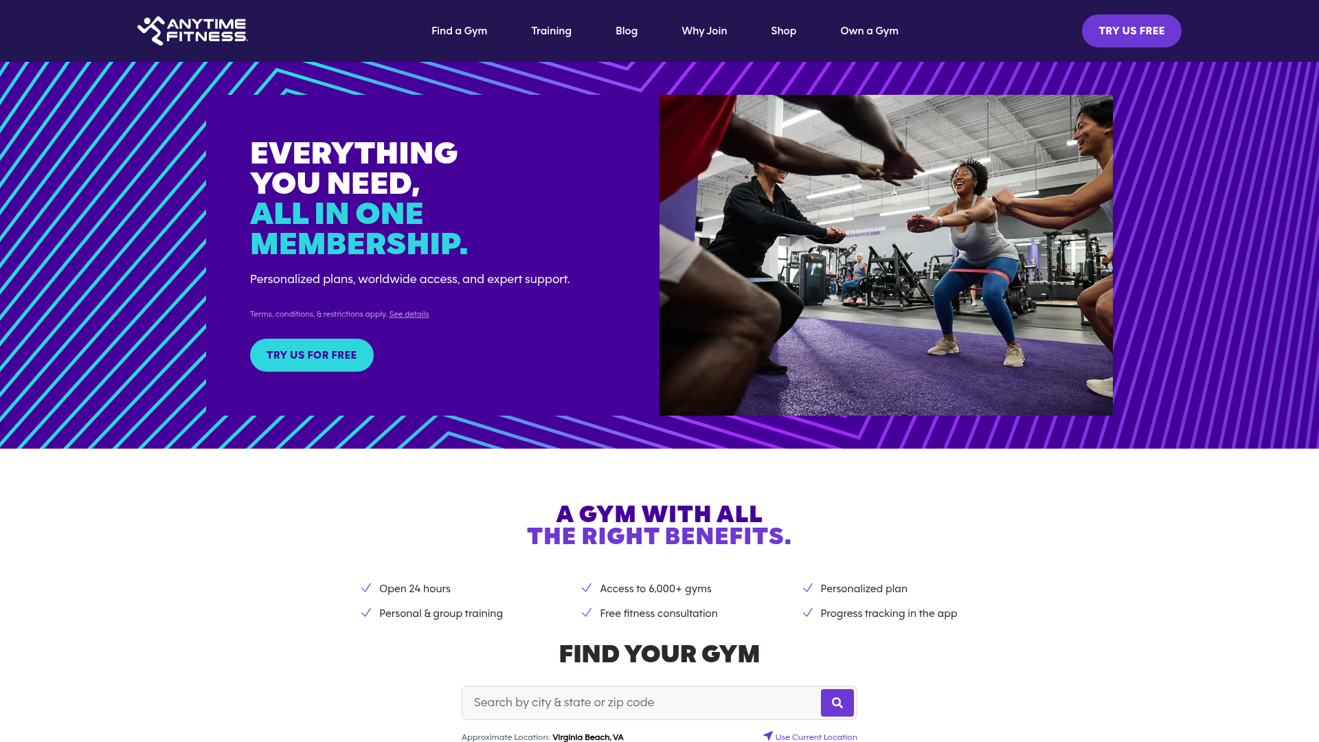 Anytime Fitness homepage