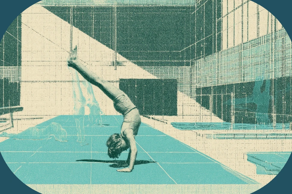 Kids learning tumbling skills on a spring floor in a gymnastics gym