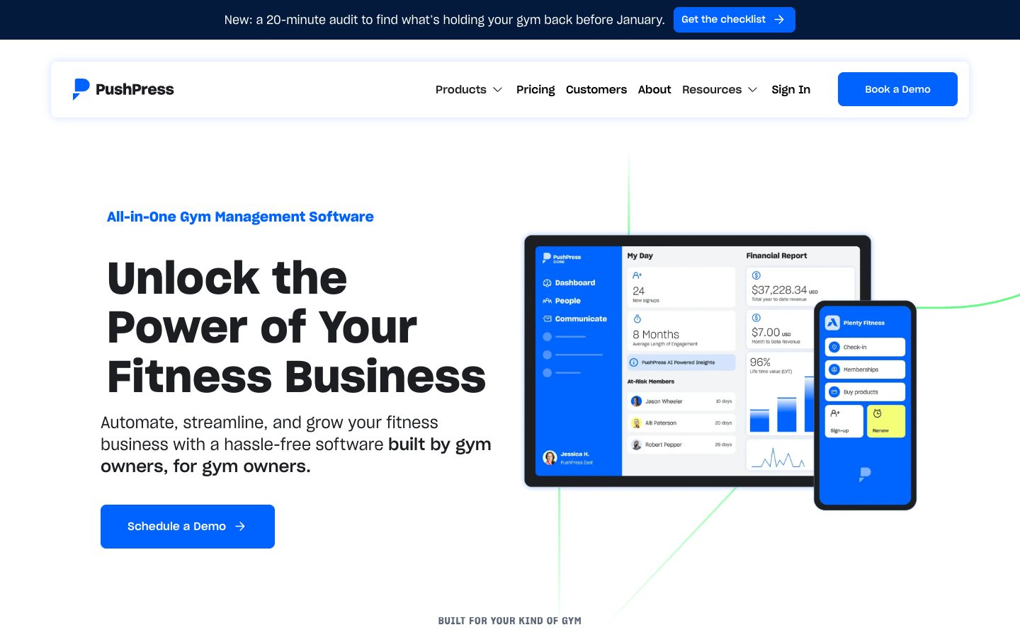 PushPress homepage, October 2026
