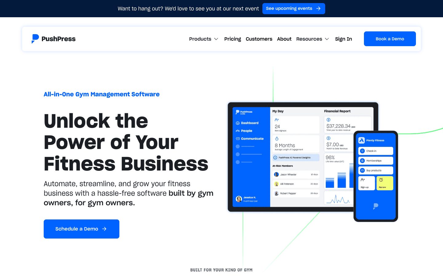 PushPress homepage, October 2026