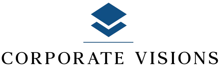 Corporate Visions logo with two stacked blue parallelograms above the company name.
