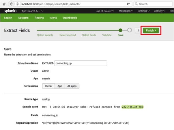 Confirming the Extract Fields in Splunk