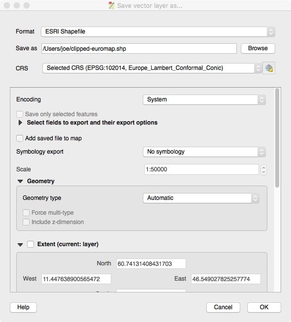Saving the Clipped Country Map in QGIS