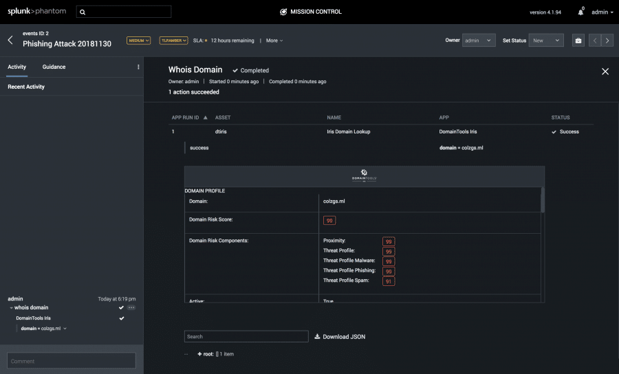 Phantom DomainTools Iris Event