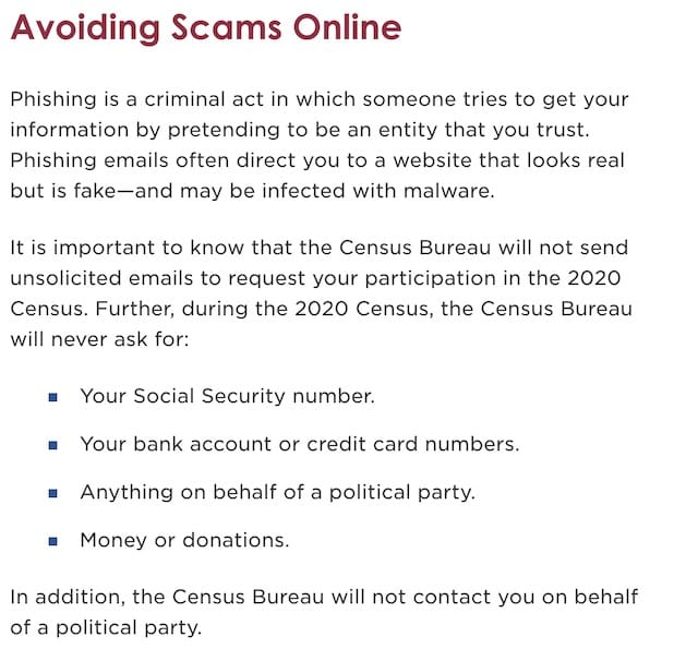 Census advice on avoiding scams online