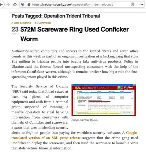 Screenshot of https://krebsonsecurity.com/tag/operation-trident-tribunal/