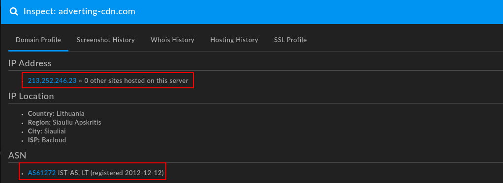DomainTools Iris screenshot of the Ip Address 213.252.246.23