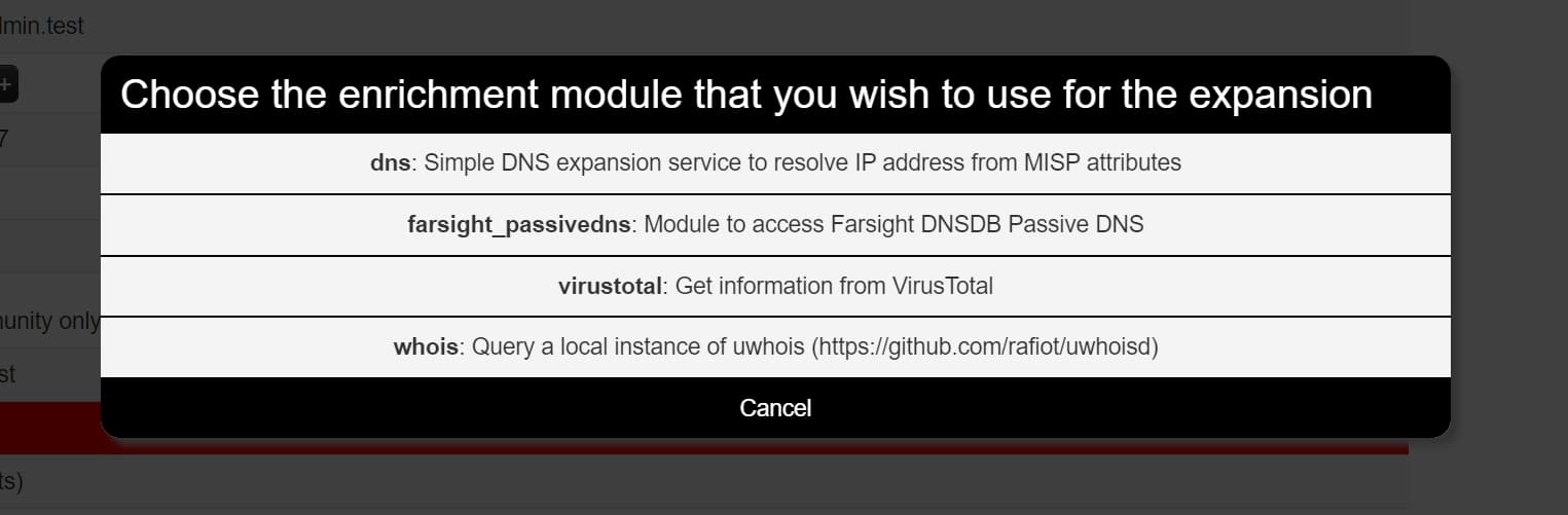 Screenshot showing pop-up