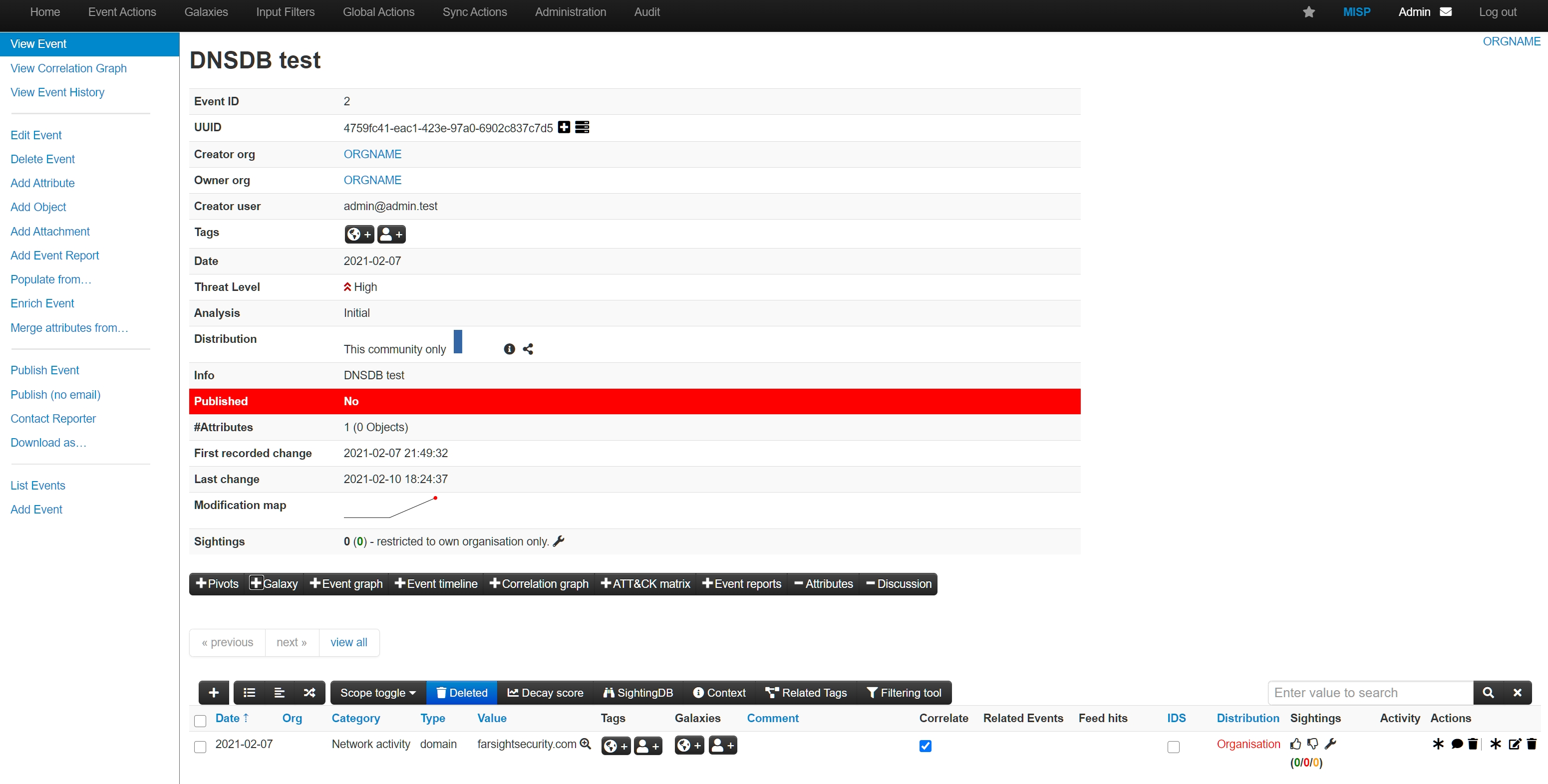 Screenshot displaying event