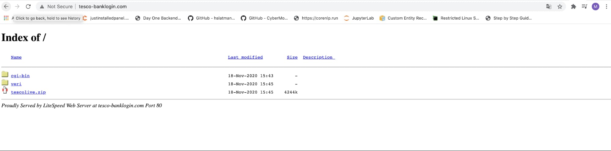 Index of the phishing kit