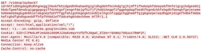 Observed network activity appears initially directed toward a legitimate Google-hosted resource, such as the following captured PCAP: