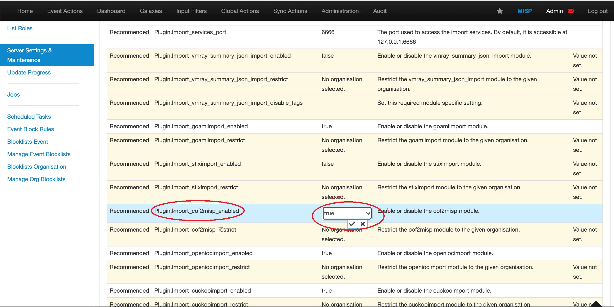 cof2misp enable setting