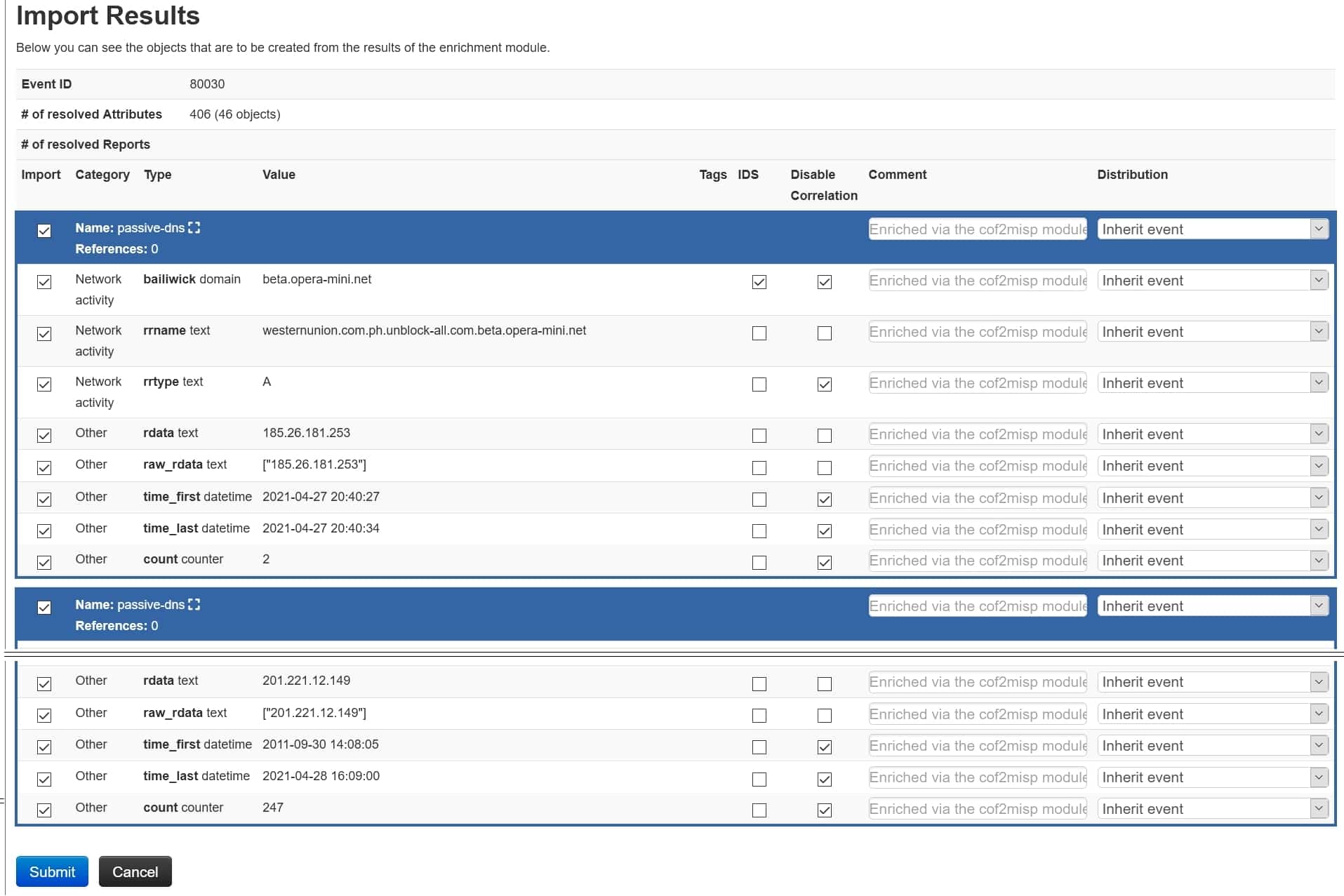 Import Results dialog