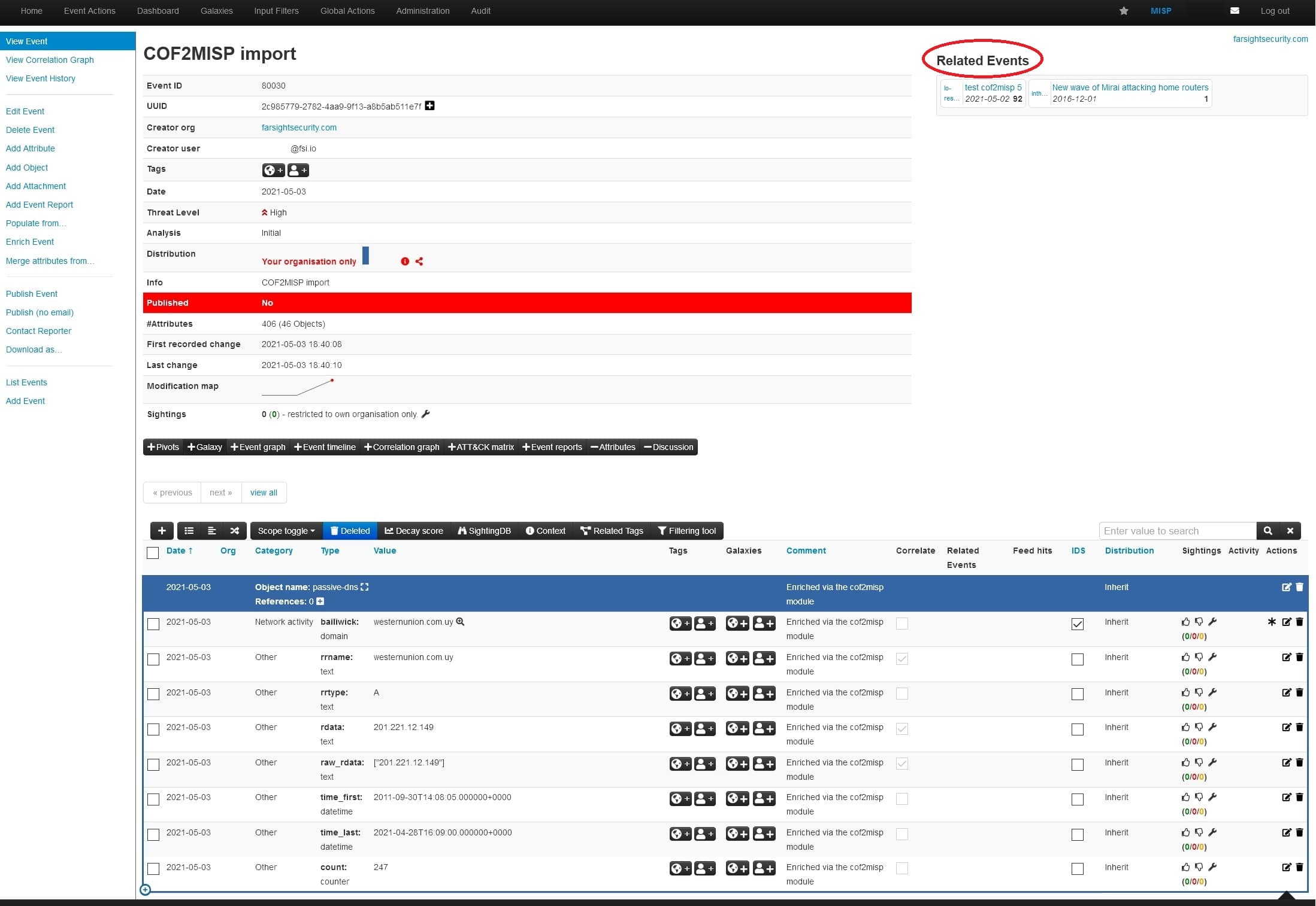 Results are attached to the event