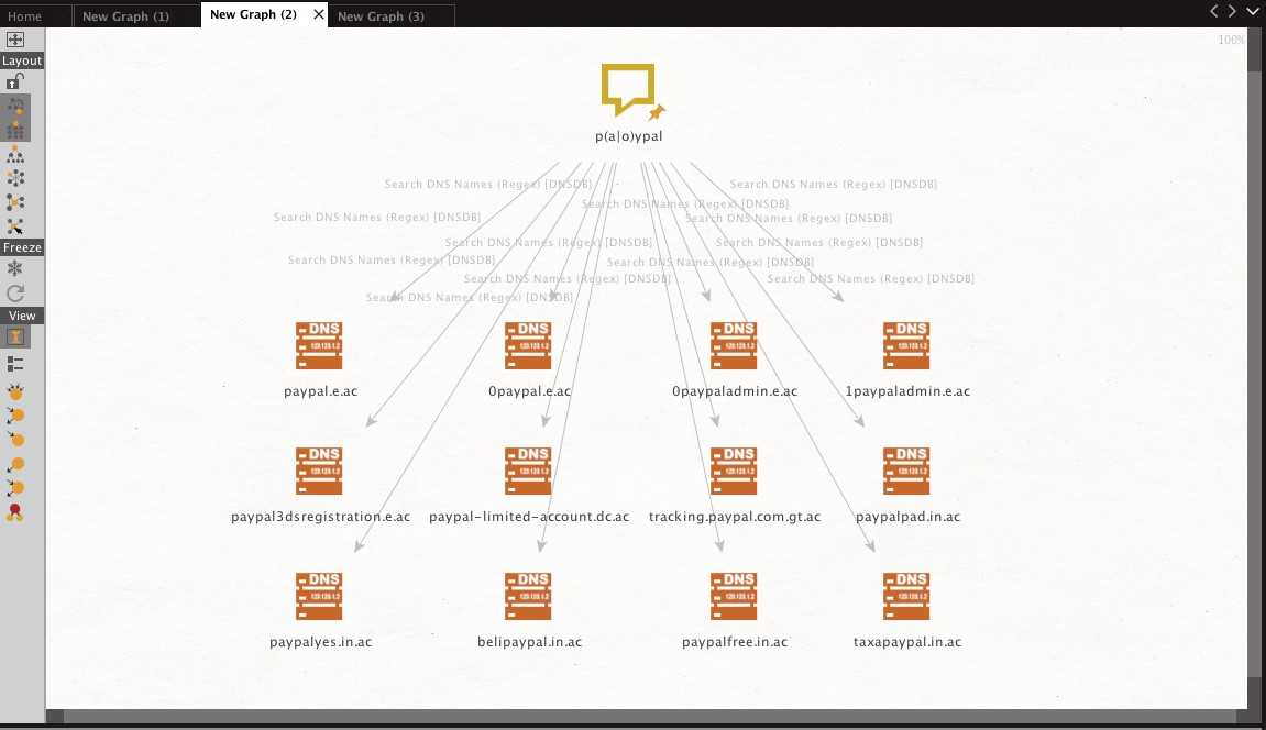 Create a Phrase entity with regular expression string and retrieve DNS names matching DNS names associated with Paypal.