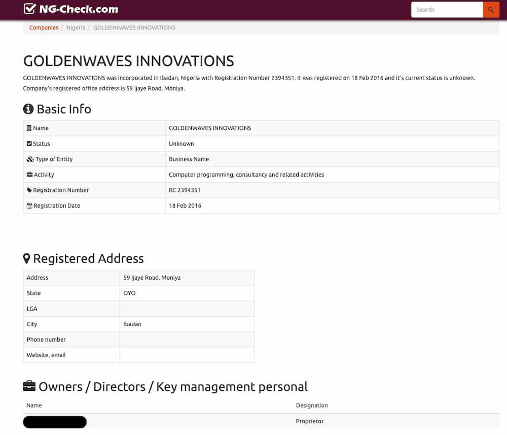 The company was registered in February of 2016, their registration is currently inactive.