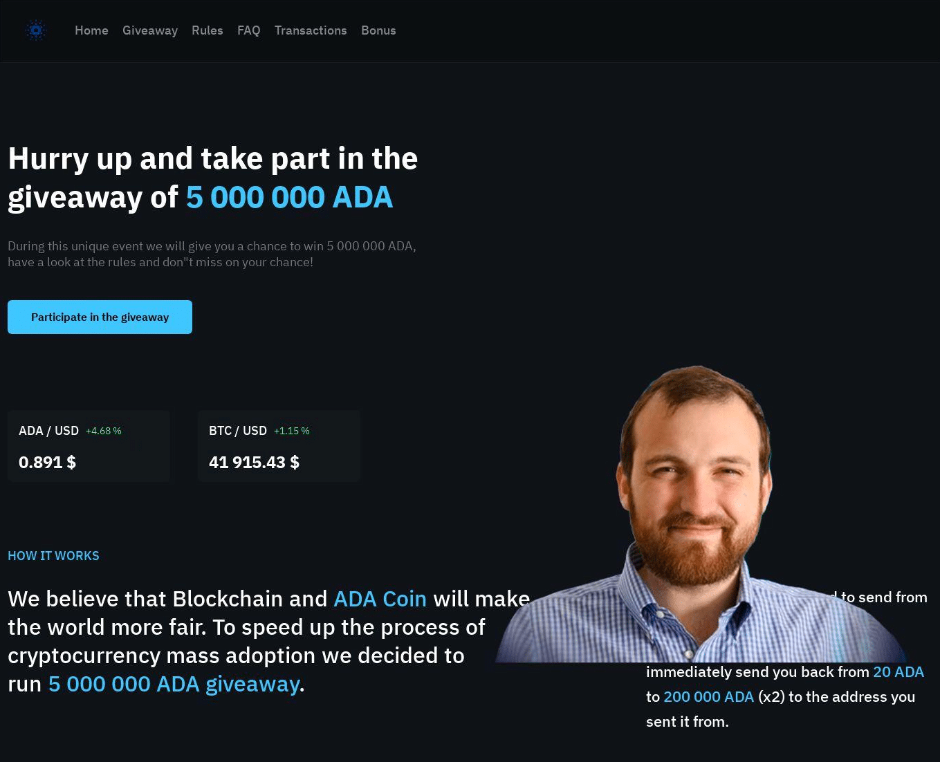 Figure 11: Cryptocurrency giveaway scam targeting Cardano holders at skinchangenow[.]com.