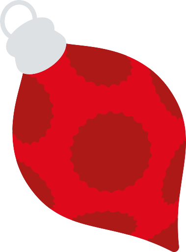 Red Christmas tree ornament with darker red circular patterns and a silver cap.