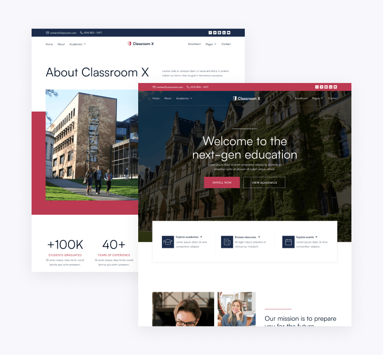 
Classroom X - Pages Included - Home Page - University Webflow Template 