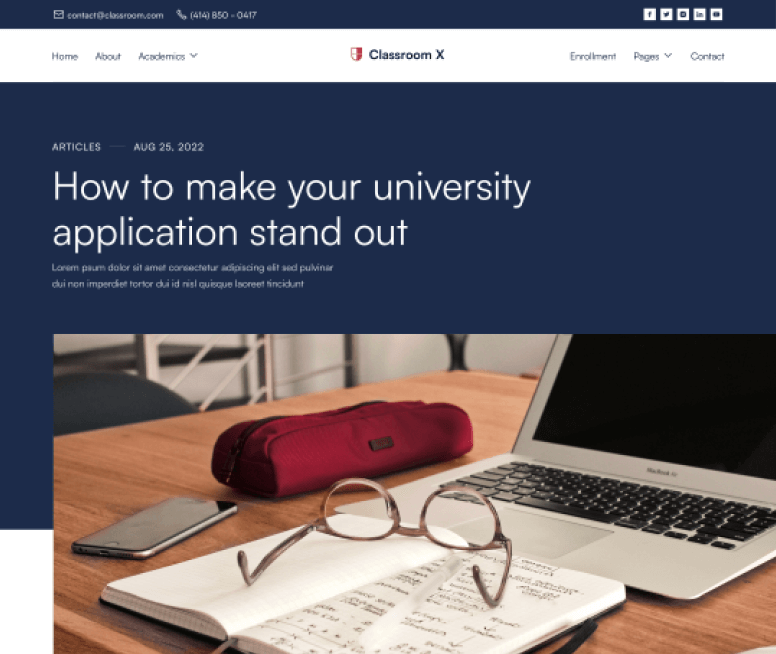 Classroom X - Blog Post Page - Home Page - University Webflow Template